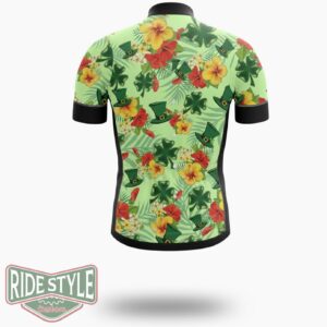 Tropical Hibiscus St Patrick's Day, Irish Shamrock Cycling Jersey Outfit - Short Sleeve Cycling Jersey-White