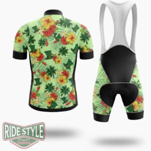 Tropical Hibiscus St Patrick's Day, Irish Shamrock Cycling Jersey Outfit - Short Sleeve Cycling Jersey Kit-White