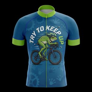 Try To Keep Up Funny Frog Biker Cycling Jersey, Cycling Bicycle Shirt, Cycling Bib Short - Men's Short Sleeve Jersey - S