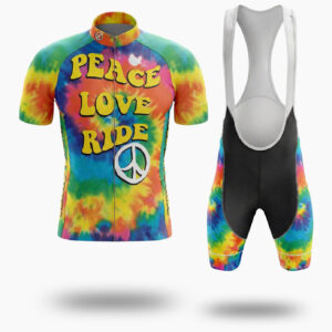 Tye Die Peace Love Ride Men's Colorful Cycling Jersey - Short Sleeve Cycling Jersey Kit-White