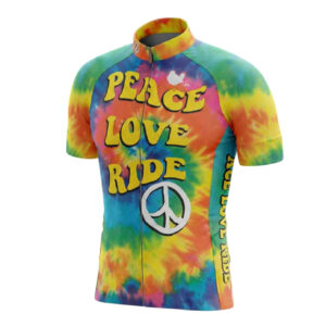 Tye Die Peace Love Ride Men's Colorful Cycling Jersey - Short Sleeve Cycling Jersey-White