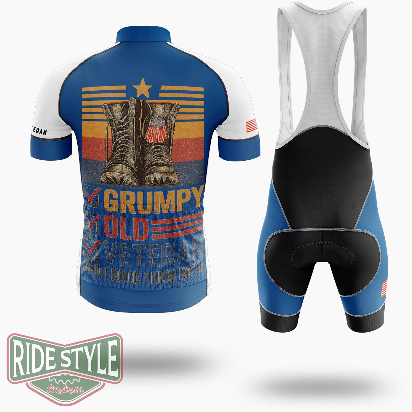 Unique Grumpy Old Veteran Cycling Jersey - Short Sleeve Cycling Jersey Kit-White