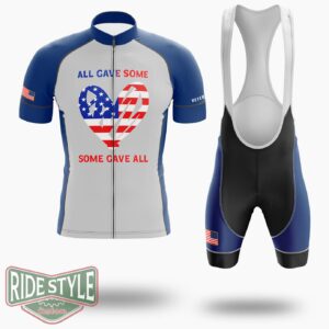 Usa Flag American Patriotic Heart Armed Forces Memorial Day Cycling Jersey Kit - Short Sleeve Cycling Jersey Kit-White