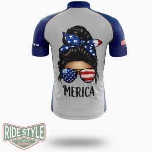 Usa Flag Messy Bun Patriotic Armed Forces Memorial Day Cycling Jersey Kit - Short Sleeve Cycling Jersey-White