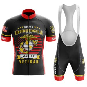 USMC Marine Corps Cycling Jersey - Never Underestimate A Marine Veteran Jersey & Bib Shorts