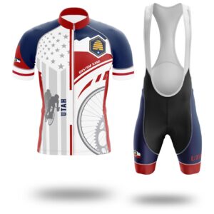 Utah Flag Cycling Kit, Cycling Custom Your Name Jersey and Bib Short - Short Sleeve Cycling Jersey Kit-White