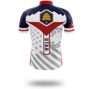 Utah Flag Cycling Kit, Cycling Custom Your Name Jersey and Bib Short - Short Sleeve Cycling Jersey-White