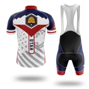 Utah Flag Cycling Kit, Cycling Custom Your Name Jersey and Bib Short - Short Sleeve Cycling Jersey Kit-White