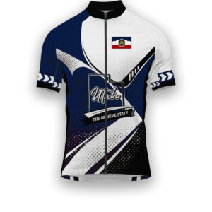 Utah States Cycling Jersey, Maps Haftone Vintage Pattern Men Women Jersey Full Kit - Short Sleeve Cycling Jersey-White