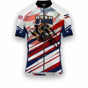 Utah States Cycling Jersey, USA Flag Men Women Jersey Full Kit - Short Sleeve Cycling Jersey-White