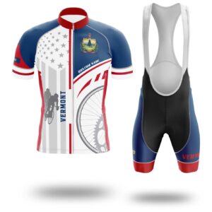 Vermont Flag Cycling Kit, Cycling Custom Your Name Jersey and Bib Short - Short Sleeve Cycling Jersey Kit-White