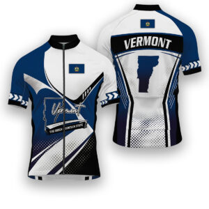 Vermont States Cycling Jersey, Maps Haftone Vintage Pattern Men Women Jersey Full Kit - Short Sleeve Cycling Jersey-White