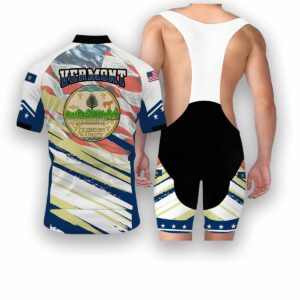 Vermont States Cycling Jersey, USA Flag Men Women Jersey Full Kit - Short Sleeve Cycling Jersey Kit-White