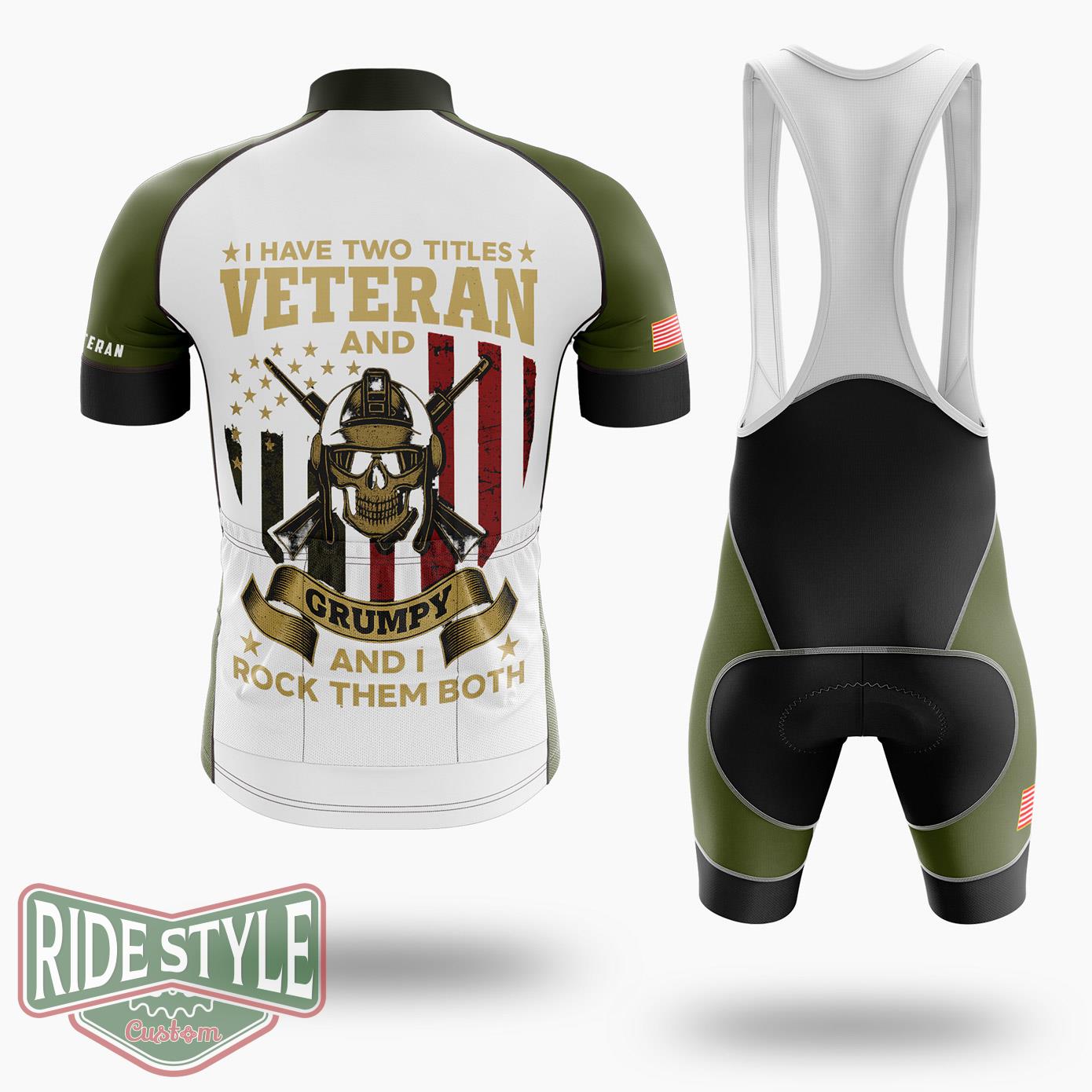Veteran & Grumpy Military Pride Cycling Jersey - Short Sleeve Cycling Jersey Kit-White