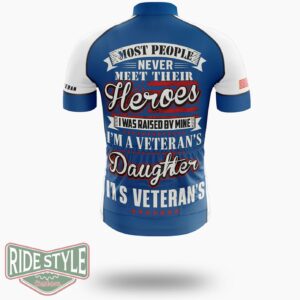 Veteran's Daughter Patriotic Hero Tee, Usa Pride Cycling Jersey - Short Sleeve Cycling Jersey-White