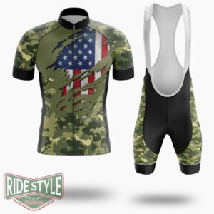Veteran Us Military Pride American Flag Vintage Cycling Jersey Kit - Short Sleeve Cycling Jersey Kit-White