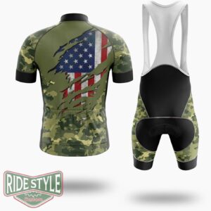 Veteran Us Military Pride American Flag Vintage Cycling Jersey Kit - Short Sleeve Cycling Jersey Kit-White