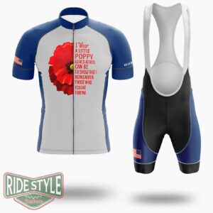 Veterans Day Lest We Forget Red Poppy Flower Usa Memorial Cycling Jersey Kit - Short Sleeve Cycling Jersey Kit-White