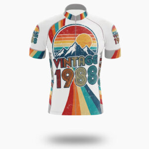 Vintage 80s Striped Sunset 1988 Custom Number Cycling Jersey - Short Sleeve Cycling Jersey-White