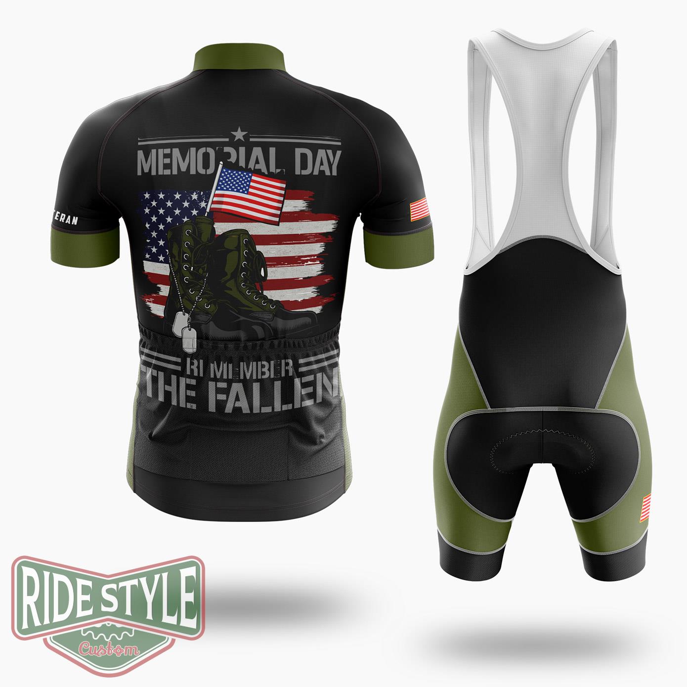 Vintage Memorial Day Veteran Cycling Jersey Kit - Short Sleeve Cycling Jersey Kit-White