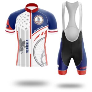 Virginia Flag Cycling Kit, Cycling Custom Your Name Jersey and Bib Short - Short Sleeve Cycling Jersey Kit-White