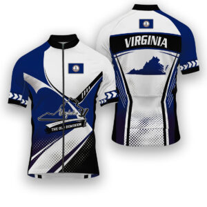 Virginia States Cycling Jersey, Maps Haftone Vintage Pattern Men Women Jersey Full Kit - Short Sleeve Cycling Jersey-White