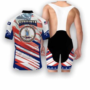 Virginia States Cycling Jersey, USA Flag Men Women Jersey Full Kit - Short Sleeve Cycling Jersey Kit-White
