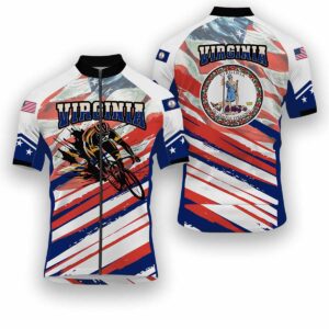 Virginia States Cycling Jersey, USA Flag Men Women Jersey Full Kit - Short Sleeve Cycling Jersey-White