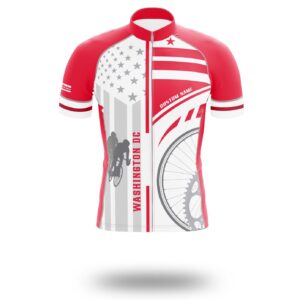 Washington DC Flag Cycling Kit, Cycling Custom Your Name Jersey and Bib Short - Short Sleeve Cycling Jersey-White