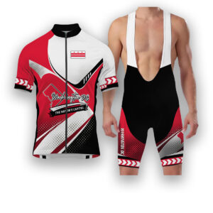 Washington DC States Cycling Jersey, Maps Haftone Vintage Pattern Men Women Jersey Full Kit - Short Sleeve Cycling Jersey Kit-White