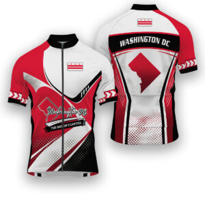 Washington DC States Cycling Jersey, Maps Haftone Vintage Pattern Men Women Jersey Full Kit - Short Sleeve Cycling Jersey-White
