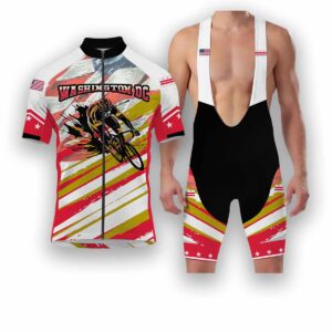 Washington DC States Cycling Jersey, USA Flag Men Women Jersey Full Kit - Short Sleeve Cycling Jersey Kit-White