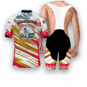 Washington DC States Cycling Jersey, USA Flag Men Women Jersey Full Kit - Short Sleeve Cycling Jersey Kit-White