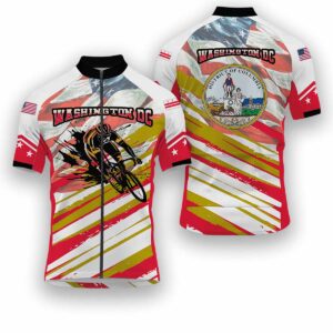 Washington DC States Cycling Jersey, USA Flag Men Women Jersey Full Kit - Short Sleeve Cycling Jersey-White