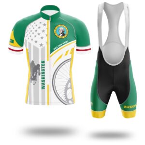 Washington Flag Cycling Kit, Cycling Custom Your Name Jersey and Bib Short - Short Sleeve Cycling Jersey Kit-White
