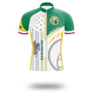 Washington Flag Cycling Kit, Cycling Custom Your Name Jersey and Bib Short - Short Sleeve Cycling Jersey-White