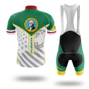 Washington Flag Cycling Kit, Cycling Custom Your Name Jersey and Bib Short - Short Sleeve Cycling Jersey Kit-White