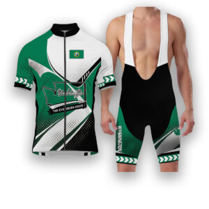 Washington States Cycling Jersey, Maps Haftone Vintage Pattern Men Women Jersey Full Kit - Short Sleeve Cycling Jersey Kit-White