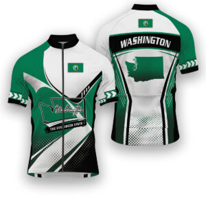Washington States Cycling Jersey, Maps Haftone Vintage Pattern Men Women Jersey Full Kit - Short Sleeve Cycling Jersey-White