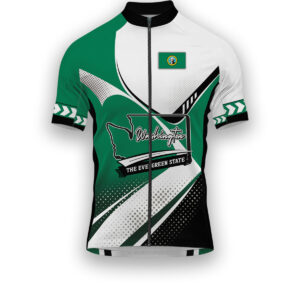 Washington States Cycling Jersey, Maps Haftone Vintage Pattern Men Women Jersey Full Kit - Short Sleeve Cycling Jersey-White