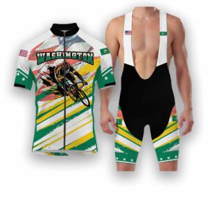 Washington States Cycling Jersey, USA Flag Men Women Jersey Full Kit - Short Sleeve Cycling Jersey Kit-White