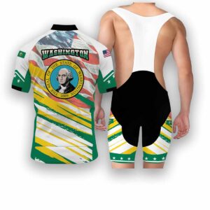 Washington States Cycling Jersey, USA Flag Men Women Jersey Full Kit - Short Sleeve Cycling Jersey Kit-White