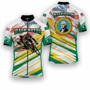 Washington States Cycling Jersey, USA Flag Men Women Jersey Full Kit - Short Sleeve Cycling Jersey-White