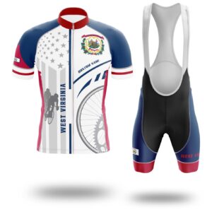 West Virginia Flag Cycling Kit, Cycling Custom Your Name Jersey and Bib Short - Short Sleeve Cycling Jersey Kit-White