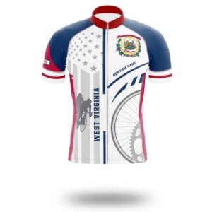 West Virginia Flag Cycling Kit, Cycling Custom Your Name Jersey and Bib Short - Short Sleeve Cycling Jersey-White