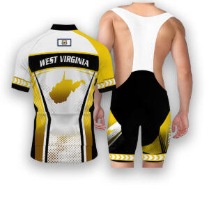 West Virginia States Cycling Jersey, Maps Haftone Vintage Pattern Men Women Jersey Full Kit - Short Sleeve Cycling Jersey Kit-White