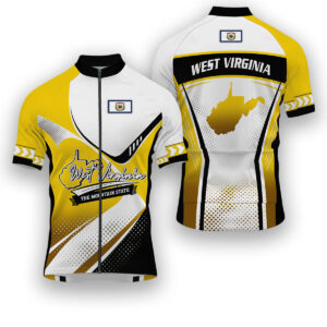 West Virginia States Cycling Jersey, Maps Haftone Vintage Pattern Men Women Jersey Full Kit - Short Sleeve Cycling Jersey-White