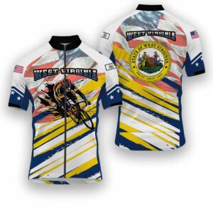 West Virginia States Cycling Jersey, USA Flag Men Women Jersey Full Kit - Short Sleeve Cycling Jersey-White