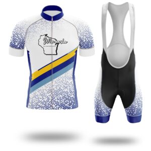Wisconsin Cycling Jersey, Wisconsin Map Cycling Jersey - Short Sleeve Cycling Jersey Kit-White