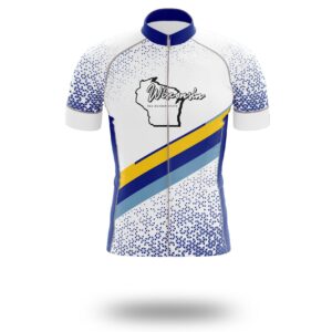 Wisconsin Cycling Jersey, Wisconsin Map Cycling Jersey - Short Sleeve Cycling Jersey-White